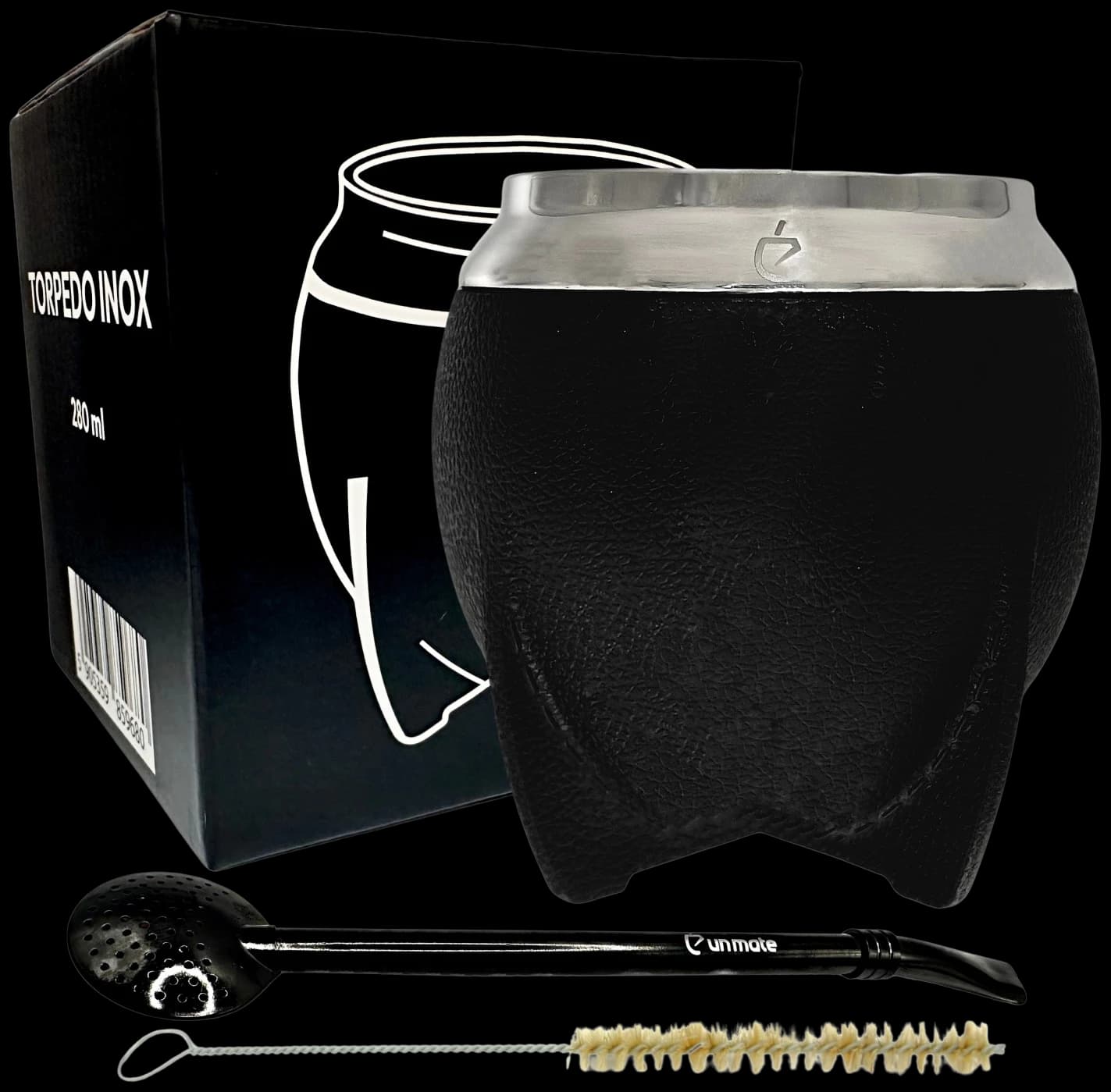Black yerba mate set TORPEDO inox
