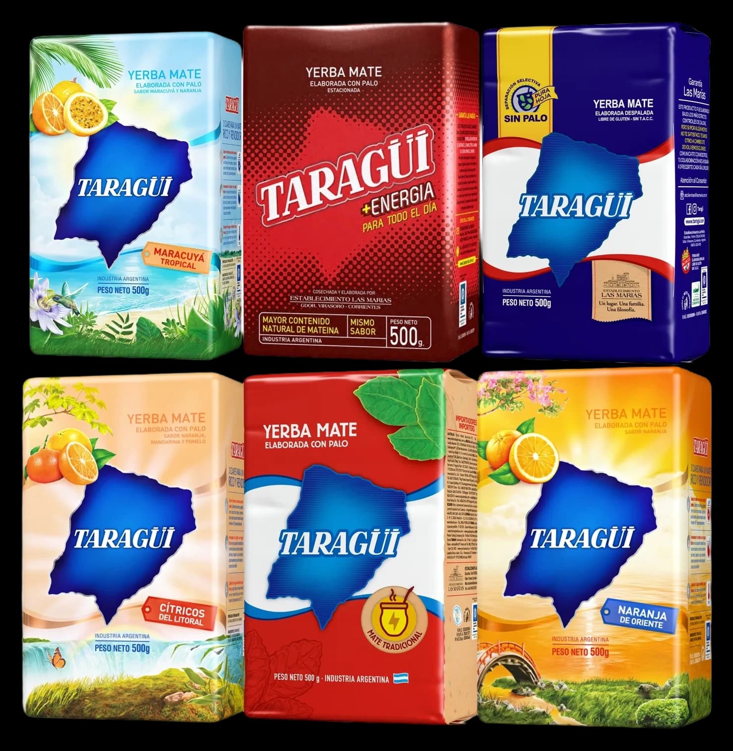 Complete Yerba Mate Taragui flavor set (6 x 500g)